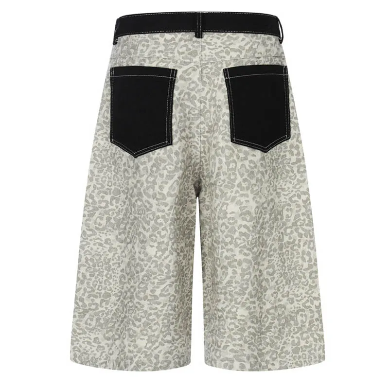 Lepoard Printed Hip Hop Jeans Shorts Sreetwear Vintgae Loose Denim Shorts For Male LMulti Pockets view 4