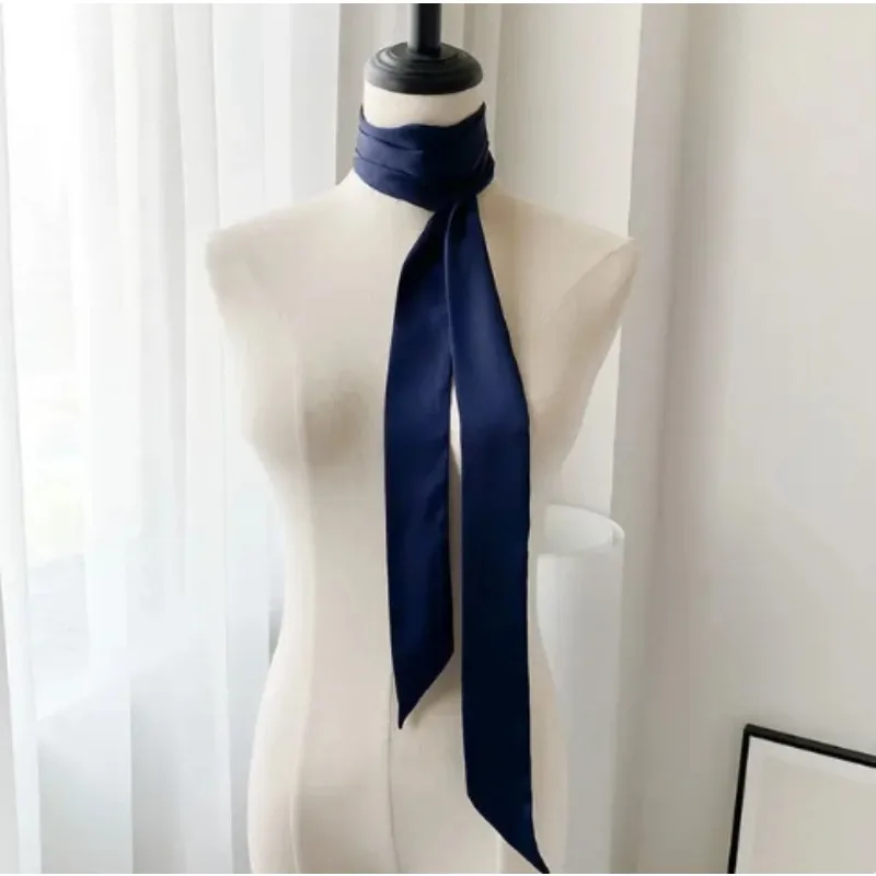 Long Skinny Hair Scarf For Women Silk Satin Headband Cute Neckerchief Solid Colors  Fashion Bag Scarves For Ladies 2024