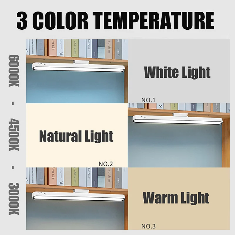 Desk Lamp 48cm Hanging Magnetic Table Lamp LED Reading Light USB Rechargeable Dimmable Cabinet Bedside Mirror Night Light