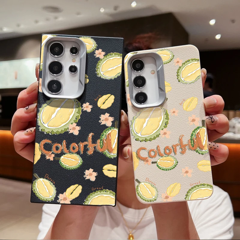 Durian Fruits Case For Samsung Galaxy S24 S23 S22 Ultra S21 S20 FE A16 A14 A34 A15 A25 A35 A52 A53 A54 A55 5G Leather Texture