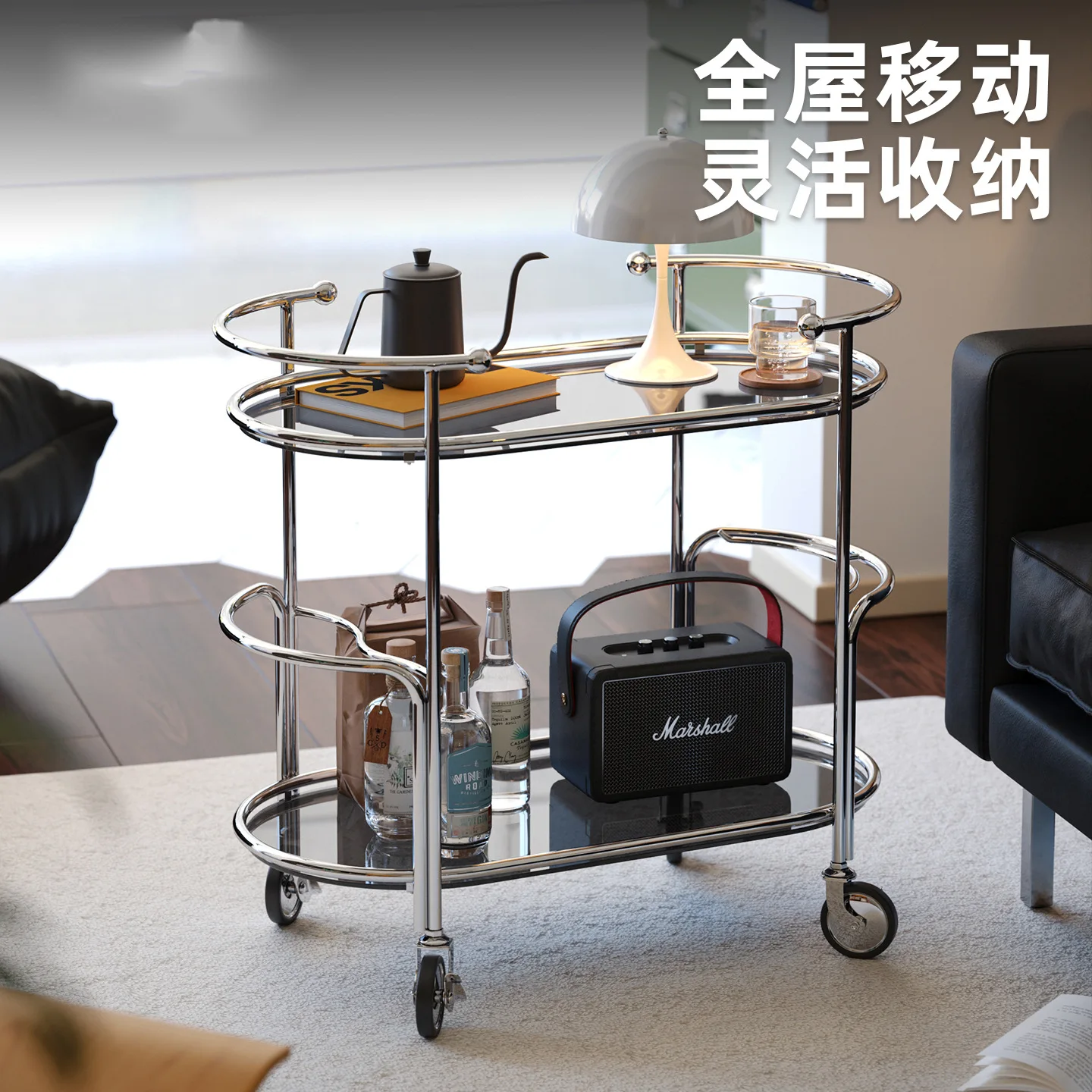 Storage cart removable coffee  living room dining car sofa side few retro bedside rack four wheels