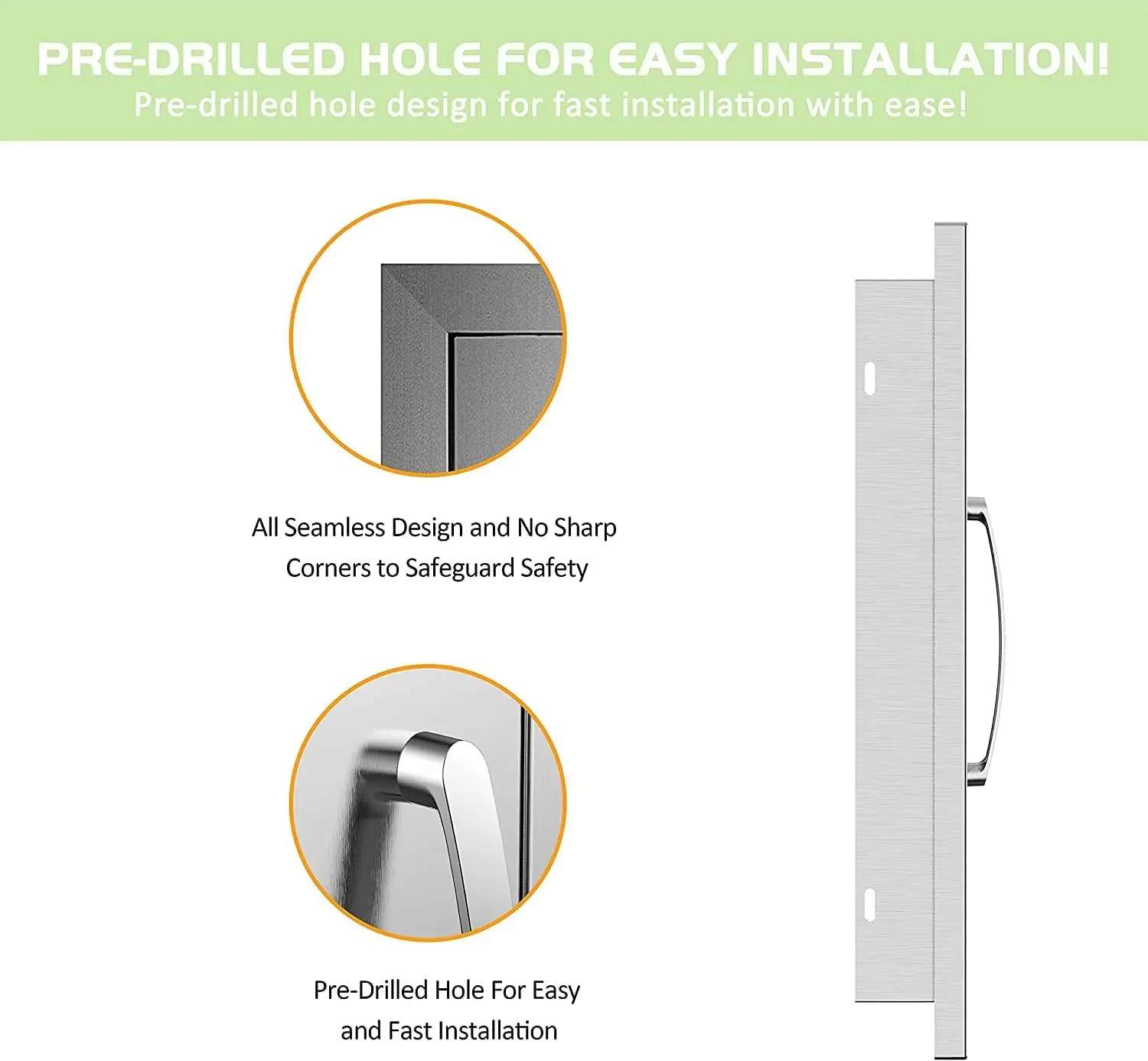 20W×27H Stainless Steel Single Latch Door, Rustproof Stainless Steel Premium Handle Waterproof & Easy to Clean, Indoor & Outdoor