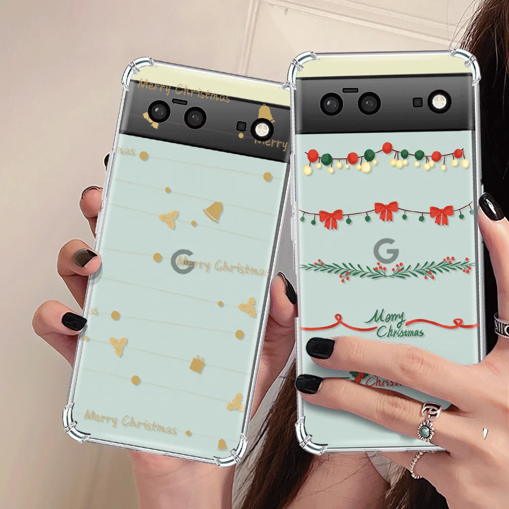 

Merry Christmas Phone Cases for Google Pixel 8 Pro 7a 7Pro 7 Clear Fundas for Pixel 6a 6 6Pro Luxury Shockproof Soft TPU Cover