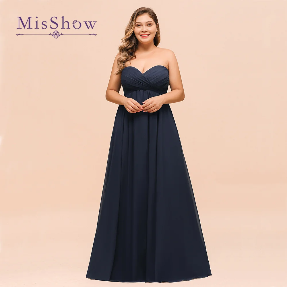 

Navy Blue Plus Size Bridesmaid Dresses For Women 2023 Sweetheart Neck Ruched Chiffon Long Evening Prom Gowns Vestido De Festa