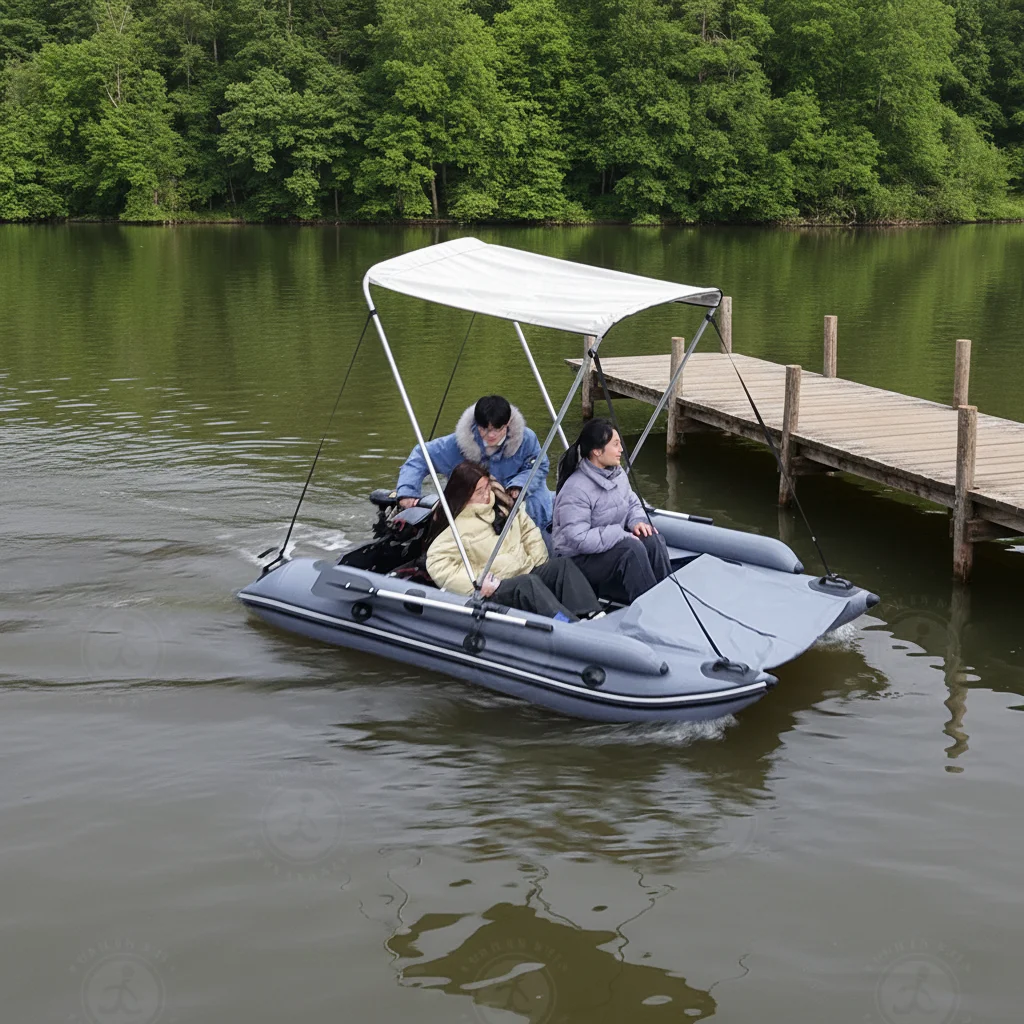 New Design China Small Sea Inflatable Pvc Fishing Boat Folding Pontoon Rowing Boat Sunshade Boat