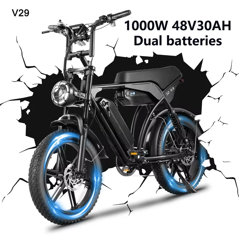 Special offer on high quality V29 1000W 48V 30AH dual battery long endurance hydraulic brake urban snow 20 inch fat tire ebikes