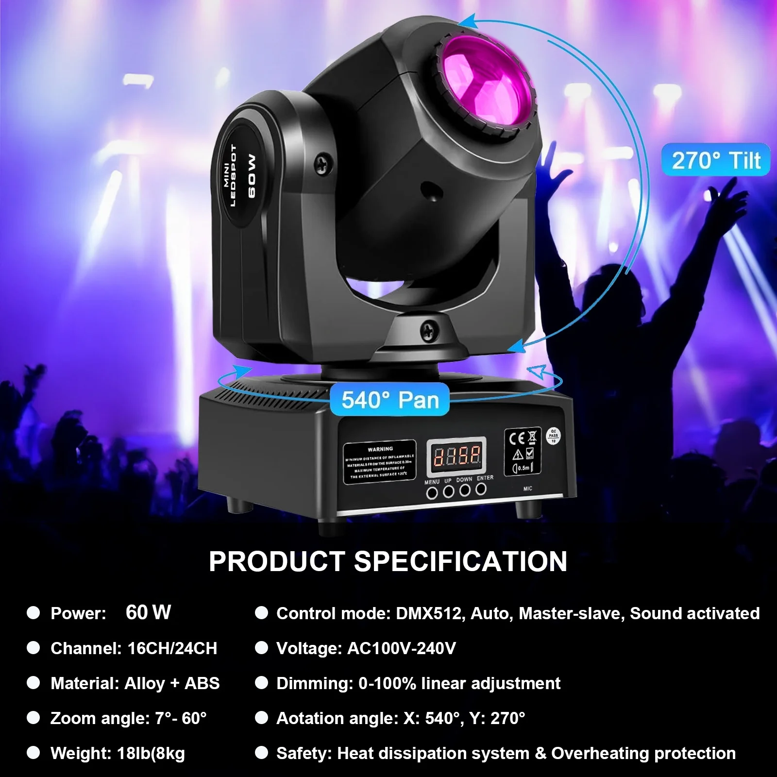 2PCS 60W Mini Led Dmx Gobo Moving Head Spot Light For Club Dj Stage Lighting Party Disco Wedding Event view 3