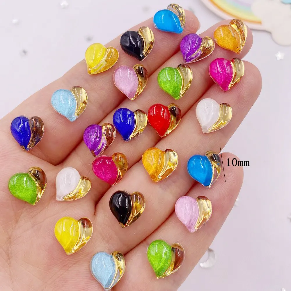 50pcs Resin Cute Colorful 10mm Phnom Penh Love Heart Crystal Gem Flatback Rhinestone Applique DIY Wedding Scrapbook Nails Craft