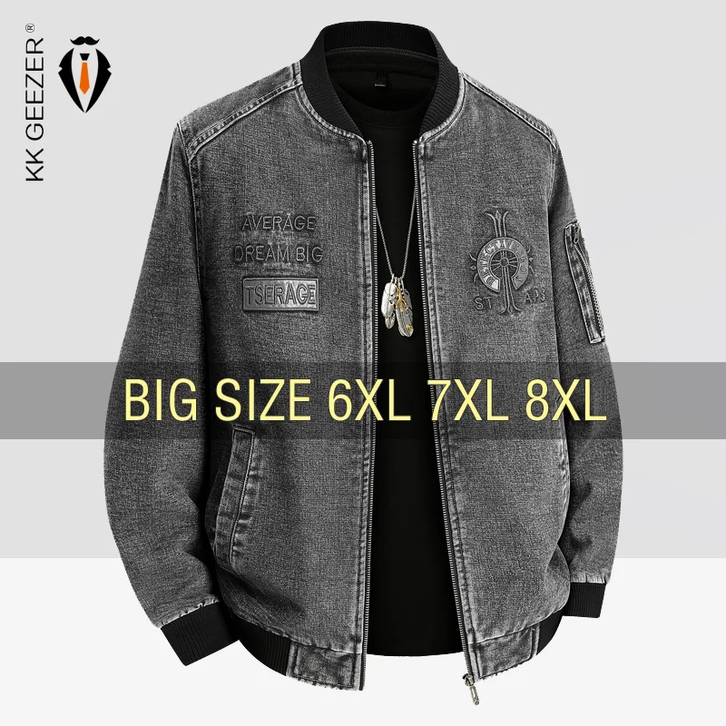 Chaqueta vaquera para hombre, gabardina de primavera, abrigos de vaquero de gran tamaño 6XL 7XL 8XL de talla grande, béisbol 2025, motocicleta, Camping, ropa de calle Softshell