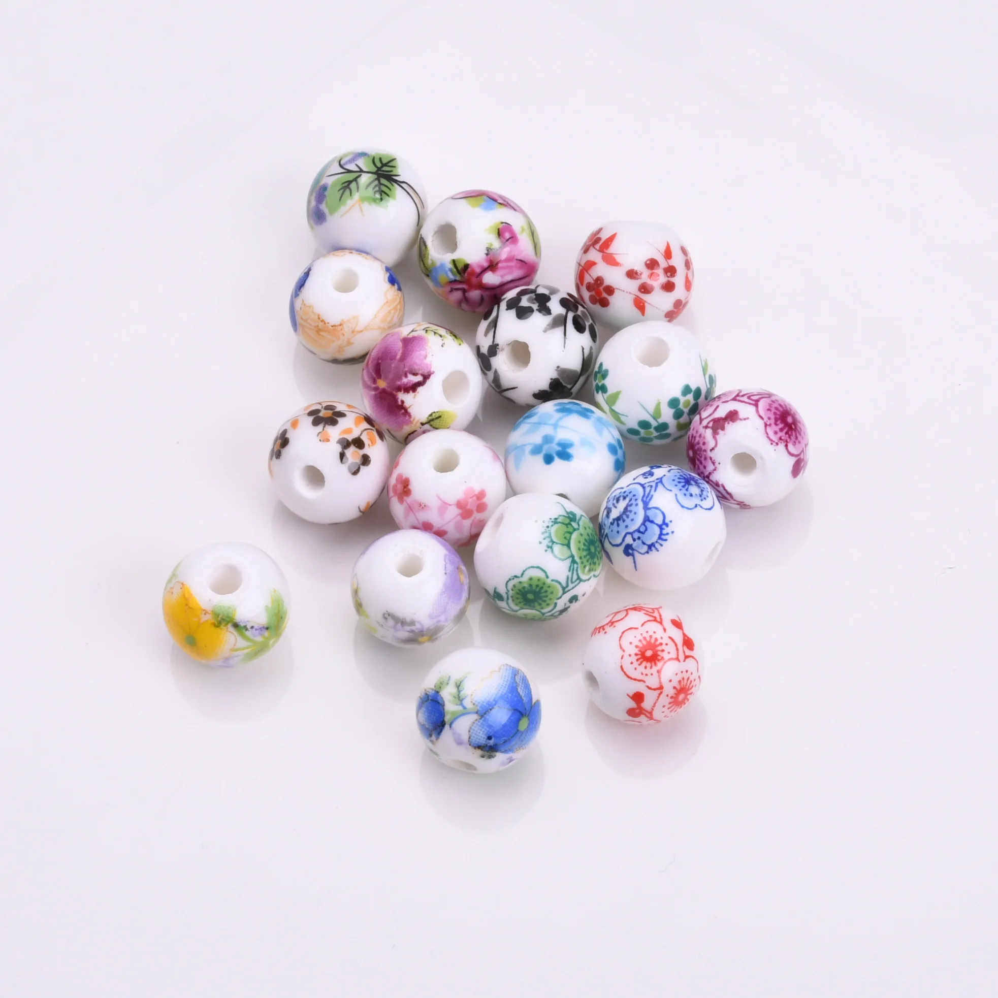 6mm 8mm 10mm 12mm Round  Flower Patterns Ceramic Porcelain Loose Spacer Beads Lot For Jewelry Making DIY Bracelet Findings 10pcs