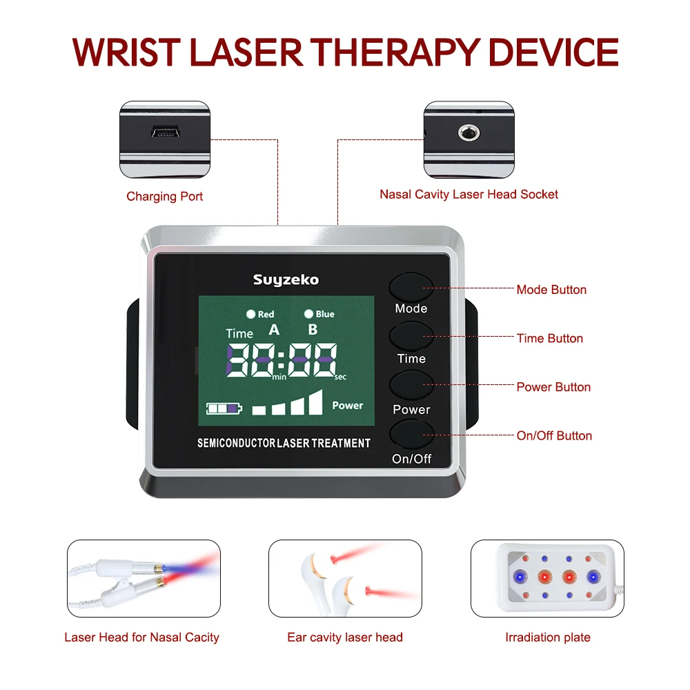 4 Colors Cold Laser Therapy Watch for Diabete Rhinitis Hypertension High Blood Pressure LLLT Laser Treatment Wrist Watch 1600mAh