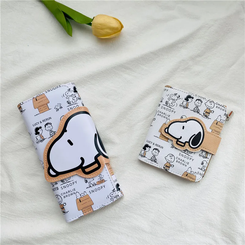 

Snoopy Kawaii Ins Cartoon Cute women Short Long Wallet Coin Purse Two Fold Pu Zipper Coin Coin Purse Christmas Gift