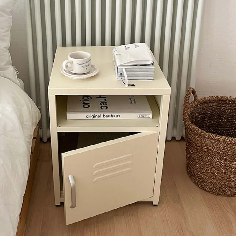 

Cream Color Storage Cabinet Simple Bedside Table Bedroom Organization with Material Storage Solution