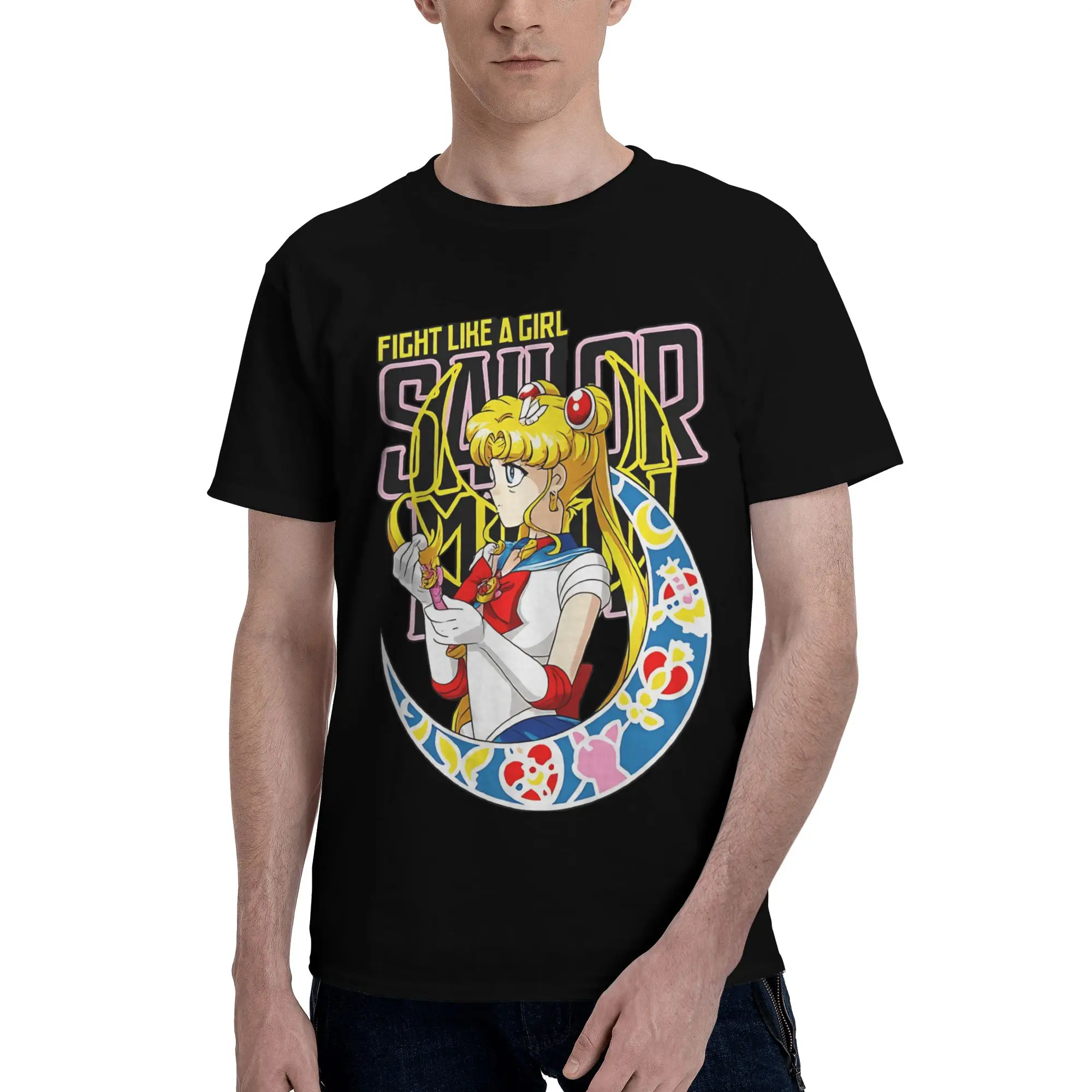 Sailor Moon  Novelty 100% Cotton T-Shirt Bandai Sailor Moon Tops Tees For Men
