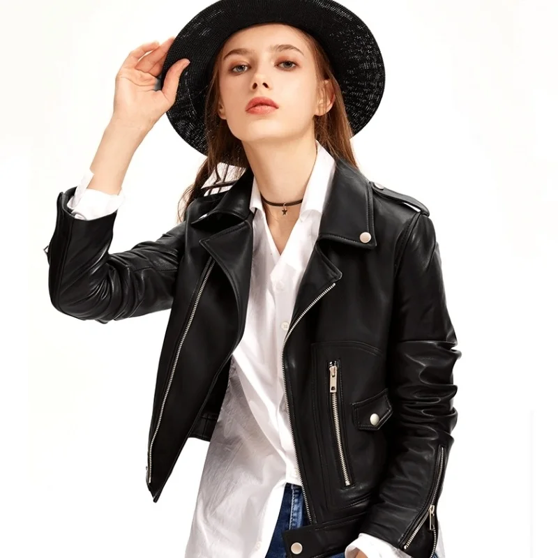 Sheepskin New Genuine 100% Leather Jacket Women Slim Short Plus Size 4XL Ladies Real Leather Coat Streetwear Female High Quality