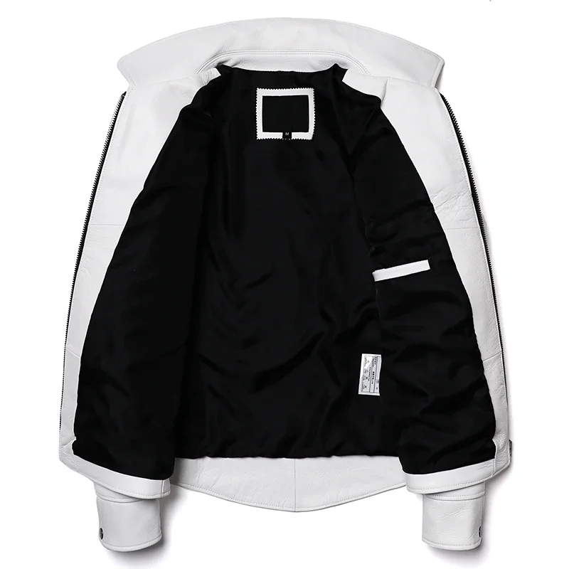 2025 New White Natural Cowhide Jacket Men\'s Genuine Leather Coat Slim Fit Fashion Clothing Swallowtail Business Jackets