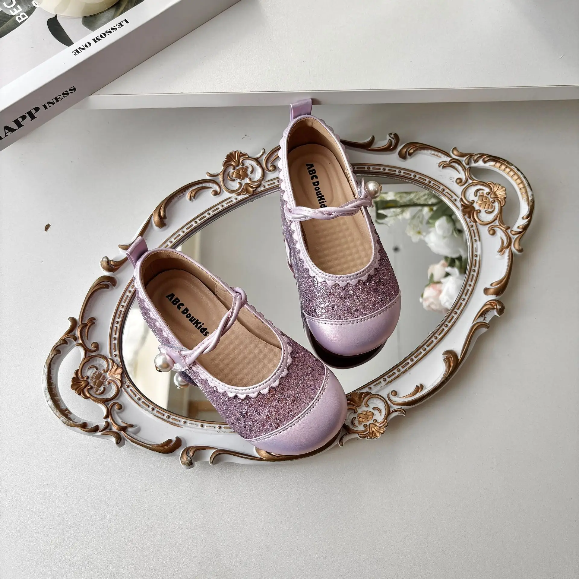 Girls Leather Shoes for Party Wedding Kids Sequins Princess Mary Janes Shoes Fashion Children Performance Shoes Flats 2025 New