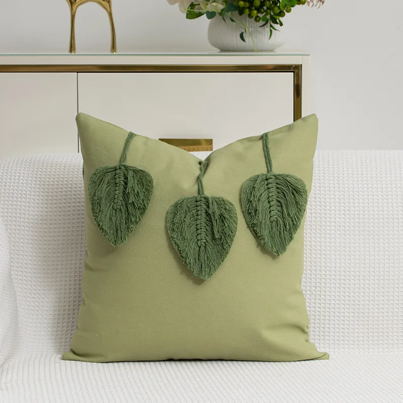 Modern Minimalist Green Pillow Cover Literary Style High End Sofa Cushion Cover Soft Decor Waist Pillow