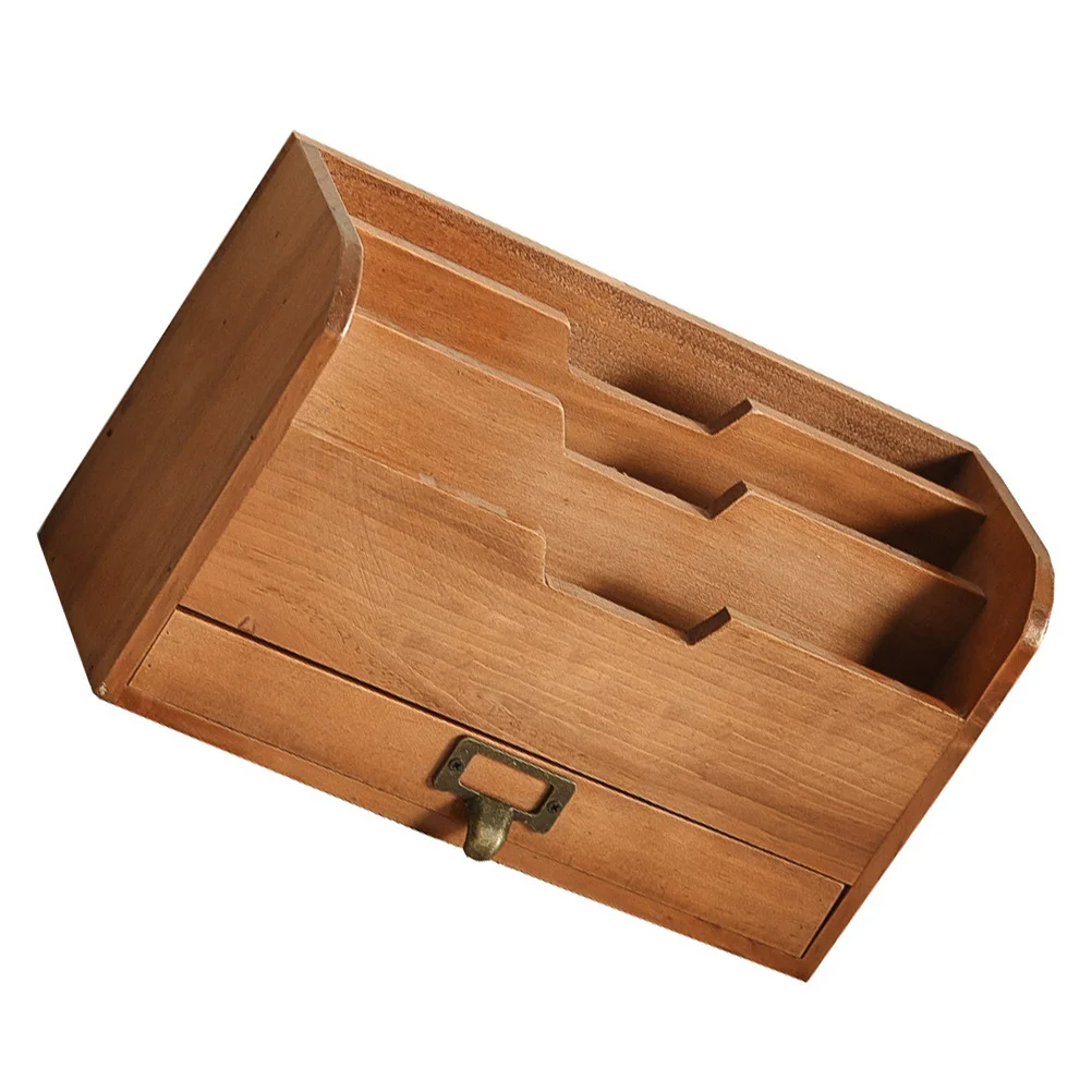 

1Pcs Wooden Storage Rack Desktop Organizer Chocolate Multiple Compartment Book Stand Practical Office Home Use