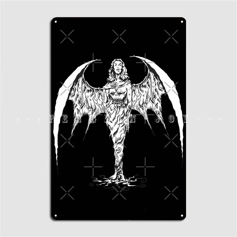 Женщина-вампир-Хэллоуин-Крылья-Плакат-Металлическая-табличка-Настенный-паб-Паб-Гараж-Забавное-украшение-гаража-Оловянная-вывеска-Плакат