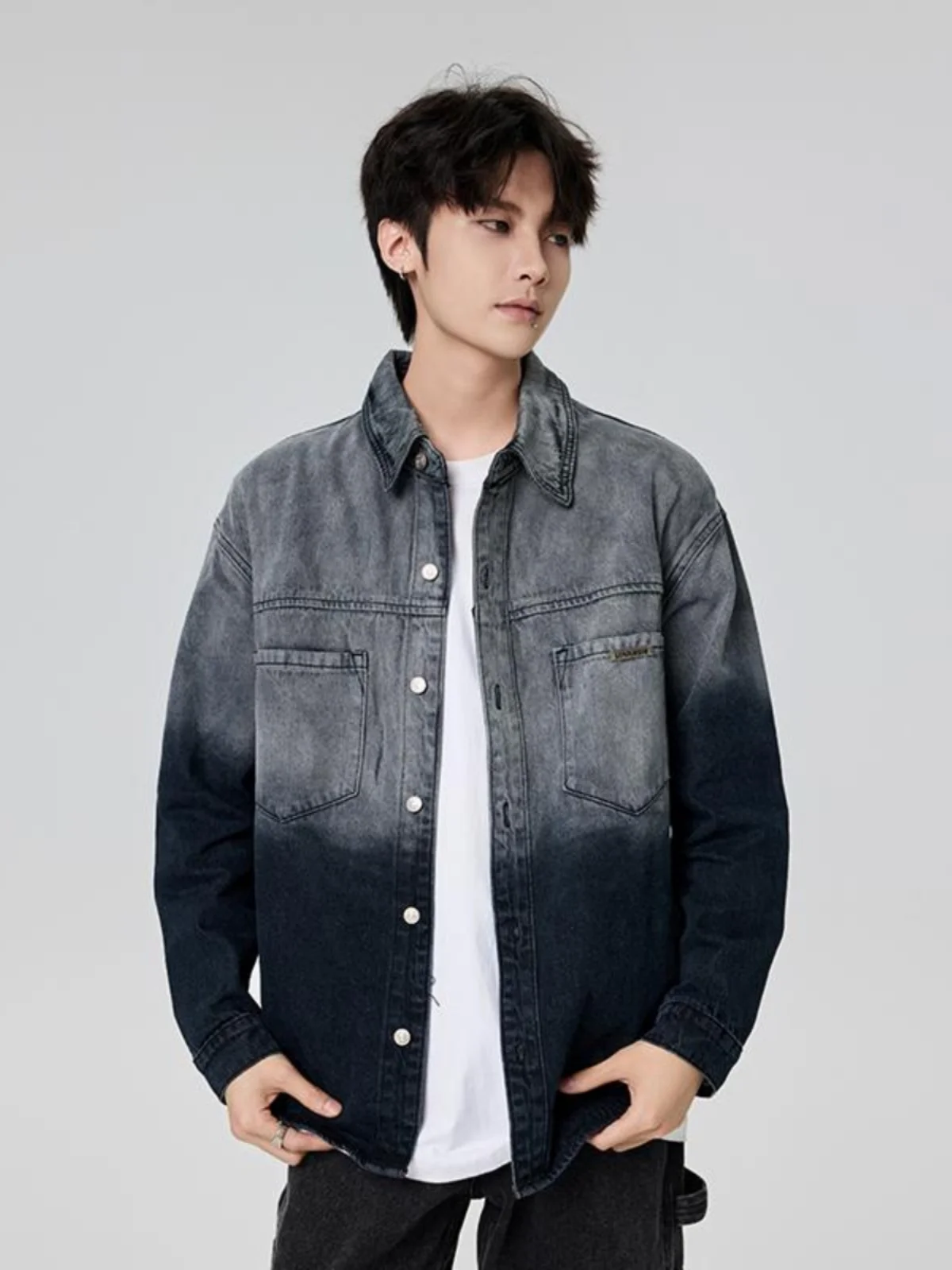 

Мужская джинсовая куртка Adient Color Denim свободного кроя с длинными рукавами, модная, весенне-осенняя, в американском уличном стиле, молодежная одежда