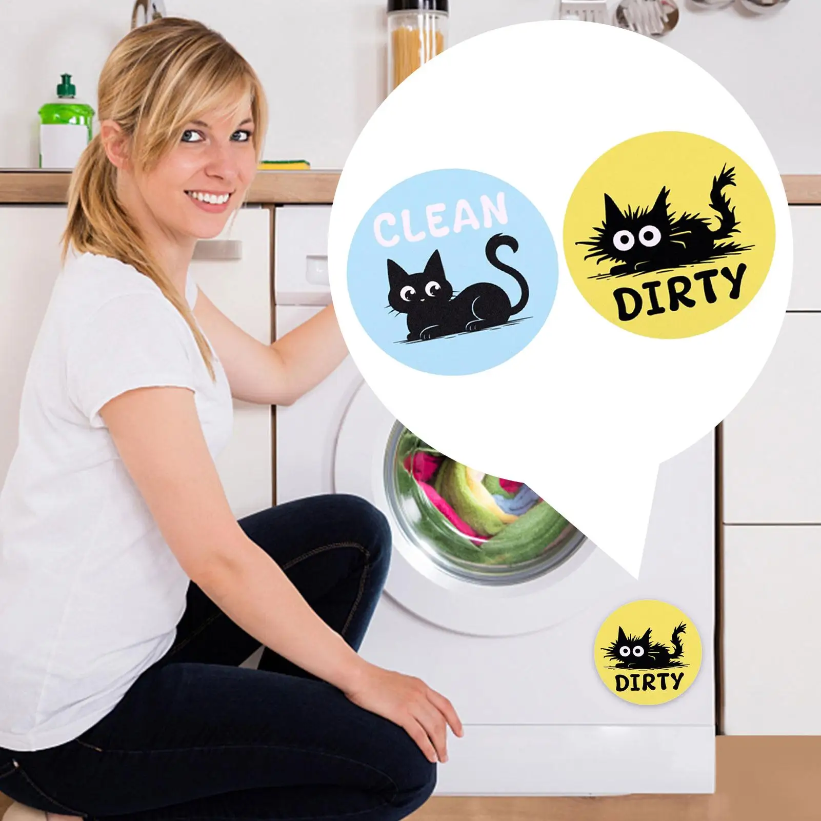 القذرة نظيفة غسالة الصحون المغناطيس 2 قطع القط الأسود اكسسوارات المنزل على الوجهين عكسها غسالة الصحون تسجيل لشقة الغسيل