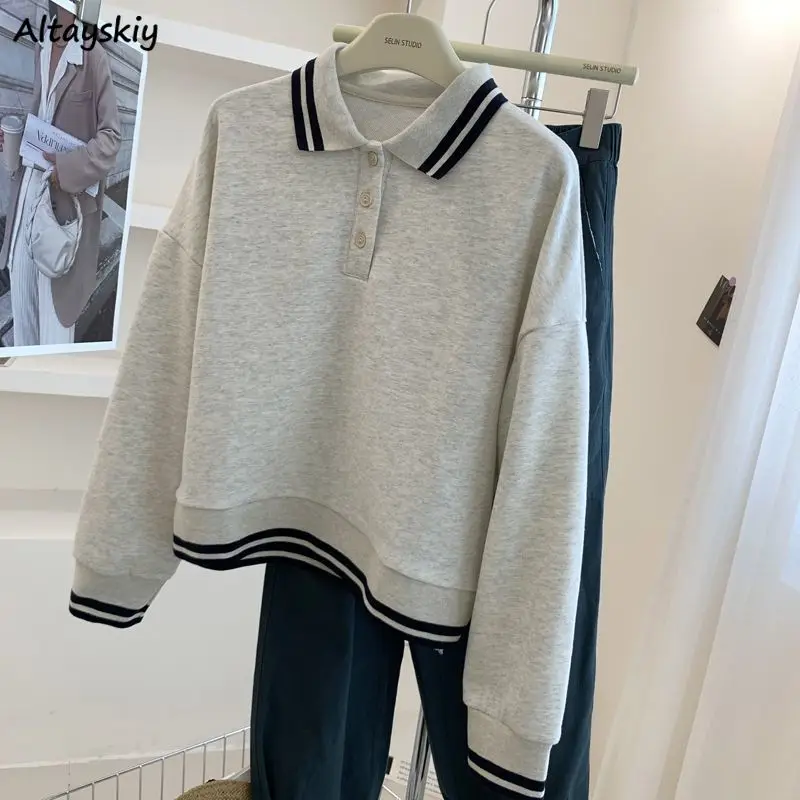 

Women Preppy Style Sweatshirts Sporty Vintage Leisure Loose Vibe Harajuku Classic Tops Autumn All-match Unisex Streetwear Simple