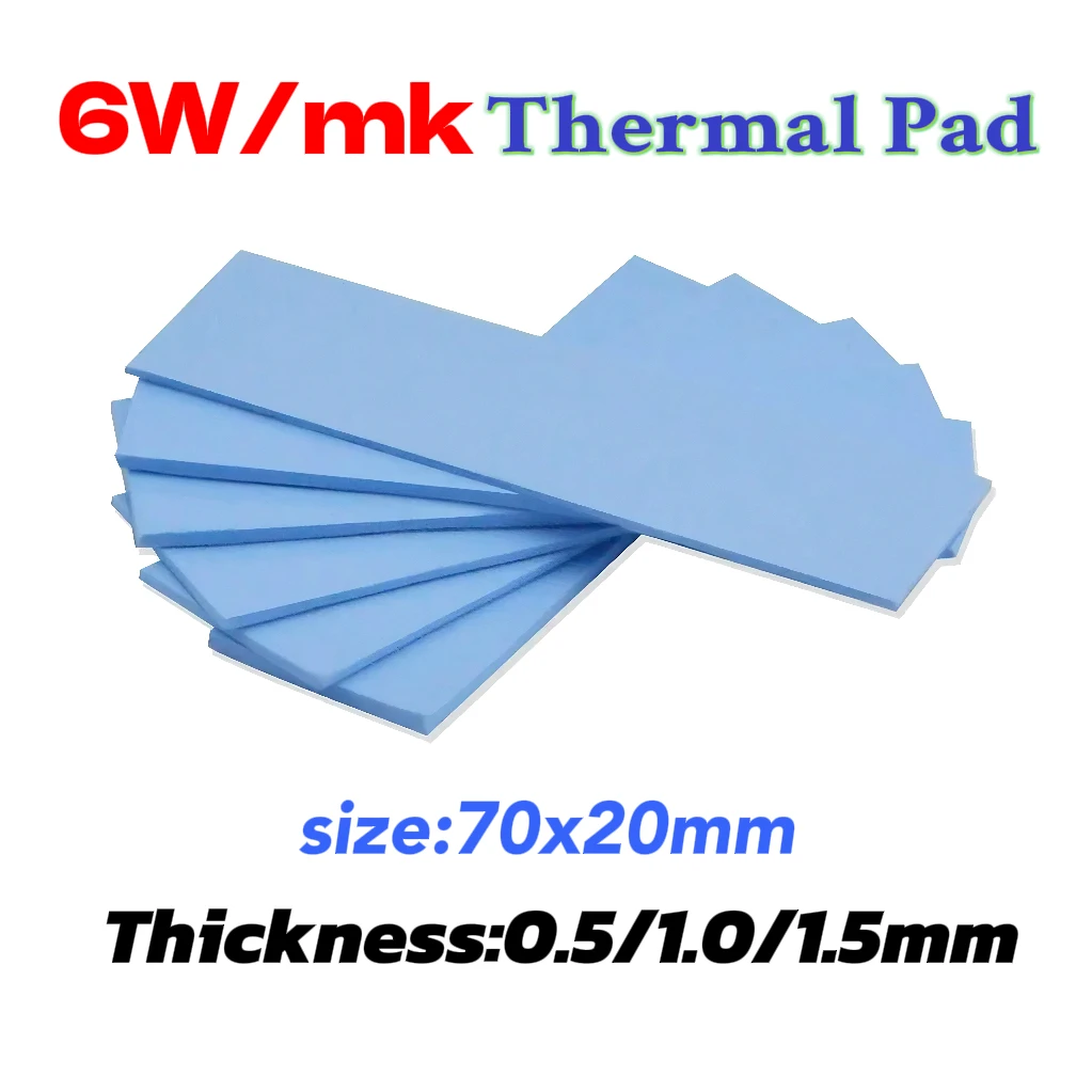 0,5/1/1,5mm 6-30 stücke Thermische Pads 6w/mk 70X20mm Für M2 SSD CPU Grafikkarte Kühlkörper Motherboard Wärmeableitung Silikon Pad