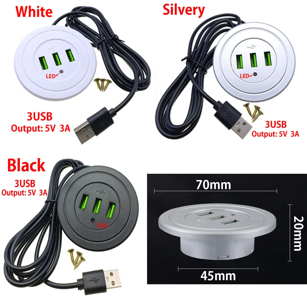 Multi Port USB Desktop Embedded Charging Connector 5V 2A/3A For Mobile Phone USB+Type-C Desk Data Line Splitter Charging Socket