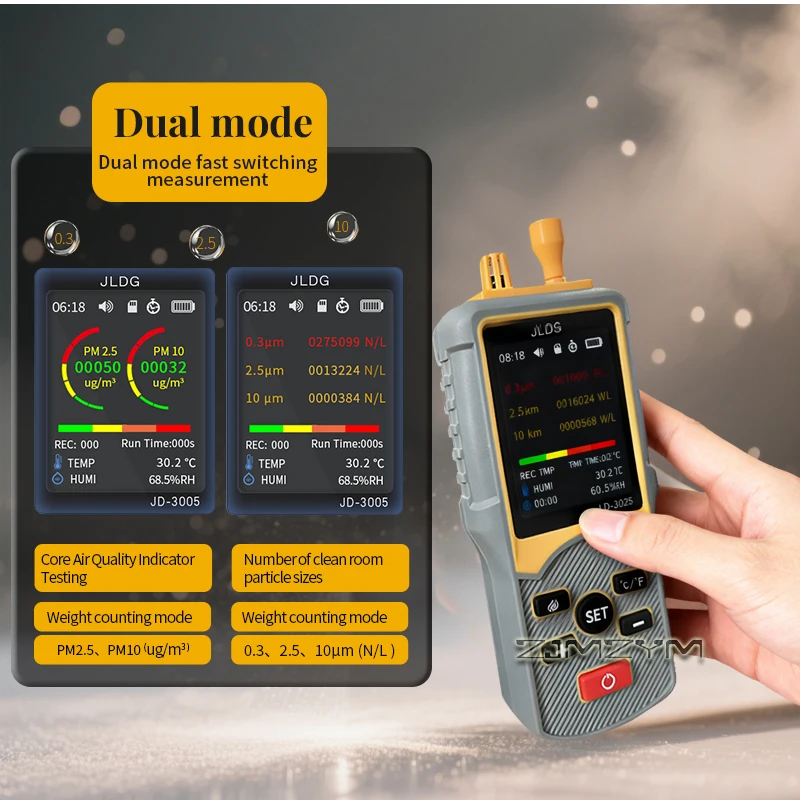 Handheld Particle Counter 0.3‑10μm Dust Particle Detector PM2.5 PM10 Tester  for Cleanroom Workshop Air Quality Testing