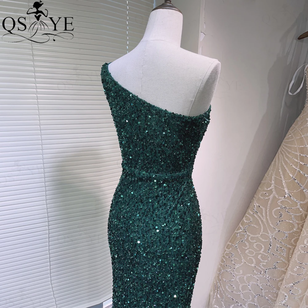 One Strap Green Evening Dresses Mermaid Sequin Prom Gown with Slit Glitter Lace Long Formal Party Women Fashion Prom Dress