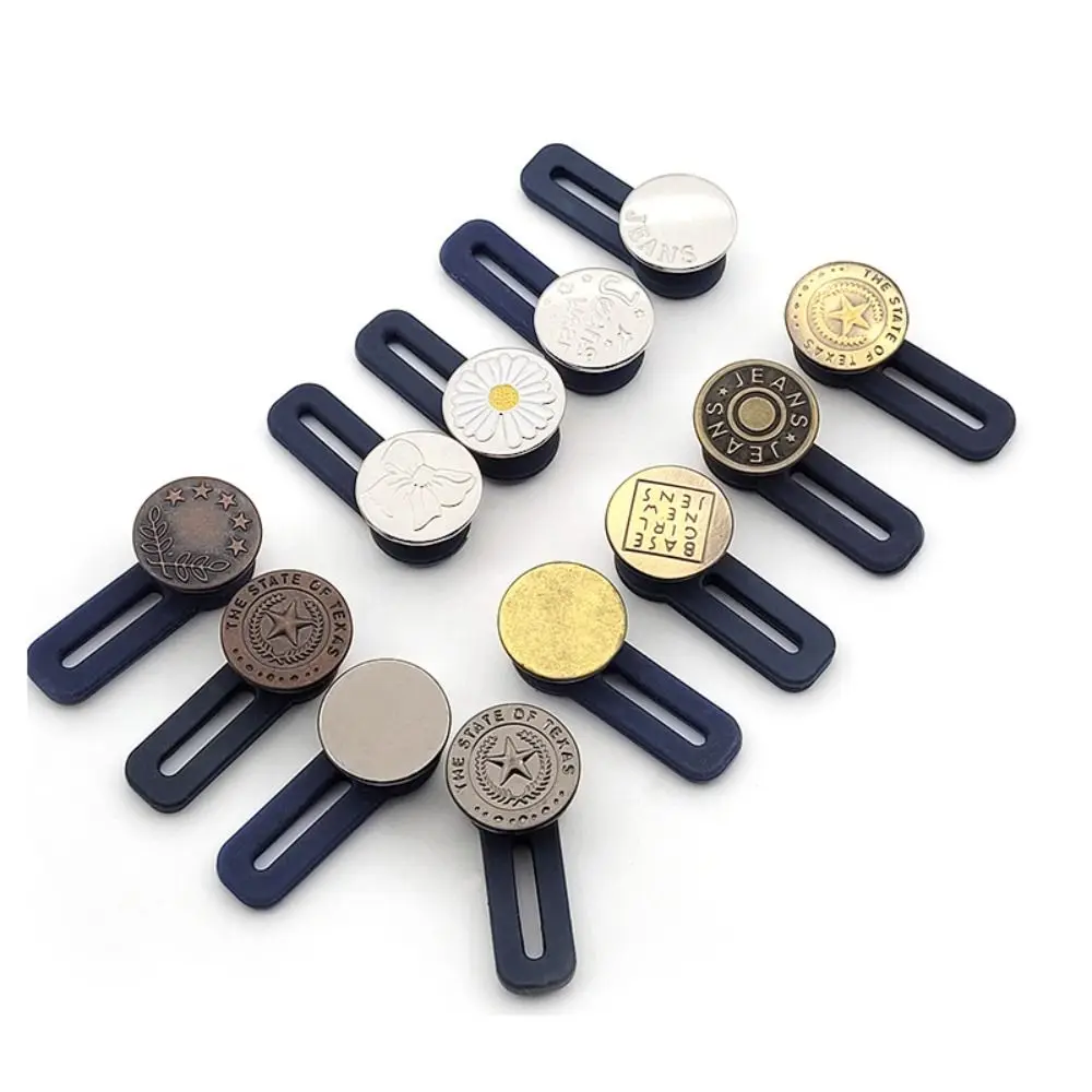 6Pcs Sewing Accessories Jeans Retractable Button Retractable Adjustable Sewing Buttons Metal Buckles Waistband Expander Unisex