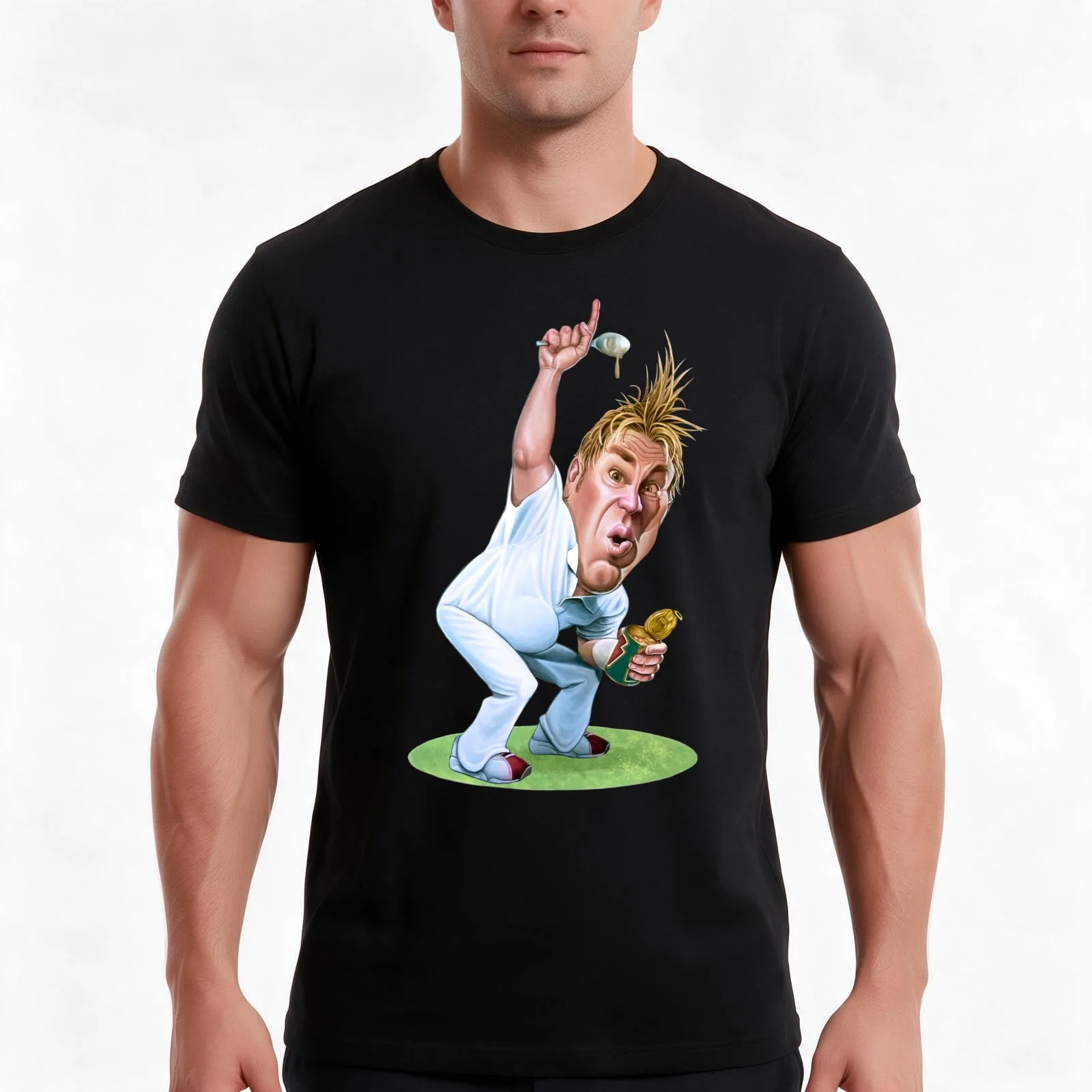 Shane Warne Will he bowl with the wind? Caricature T-Shirt, Summer Casual Cotton Tee, Oversized Streetwear Tops, 100% Cotton
