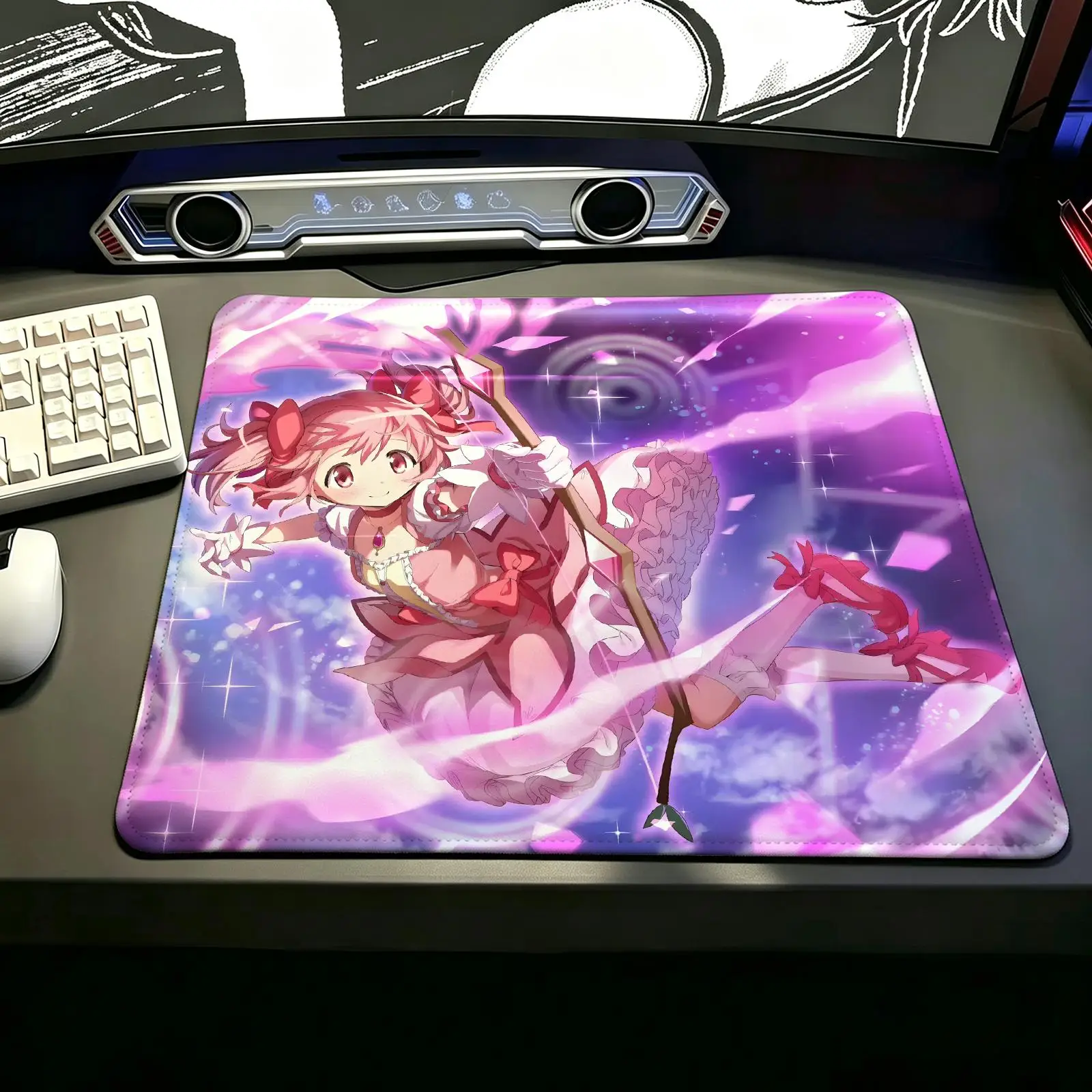 Gaming Mat,Reinforced Stitched Edge,Puella Magi Madoka Magica Portable Non‑Slip Pad for Laptop Office & E‑Sports Game Play