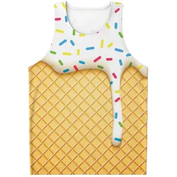 3D Printed Ice Cream Pattern Gym Vest Mens Casual Oversized Sleeveless Tee Shirts Men Women Funny Tank Tops Streetwear