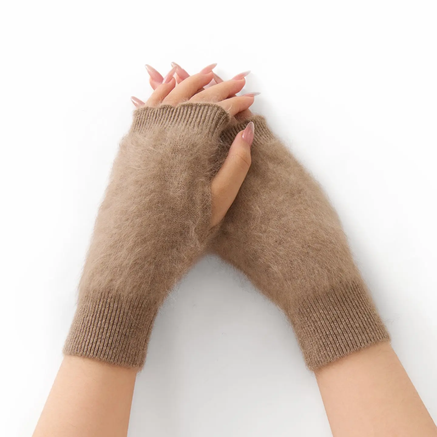 Unisex Winter Half Finger Gloves Soft Brushed Knitted Fingerless Mittens Solid Color Warm Cashmere Short Hand Mittens for Women
