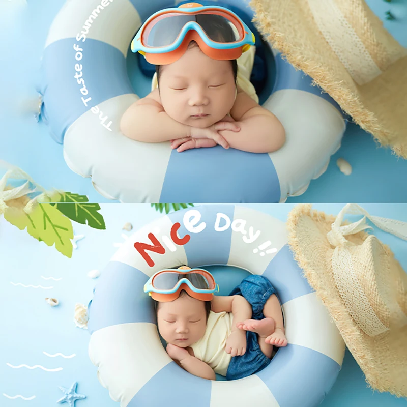 Summer Swimming Pool Style 0-1 Month Baby Photography Props Color Matching Swimming Ring Shell Decoration Infant Posing Props