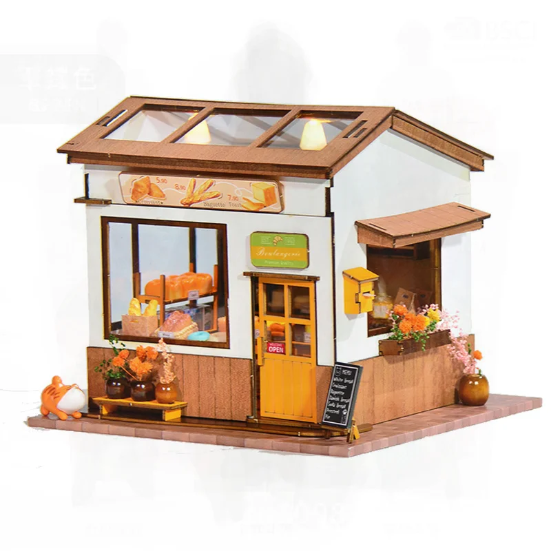 บ้านขนมปังของบราวน์ ชุดโมเดลจิ๋ว DIY ประกอบเอง ฉากบ้านไม้ทำมือ ของขวัญสำหรับผู้หญิงและเยาวชน อายุ 15 ปีขึ้นไป