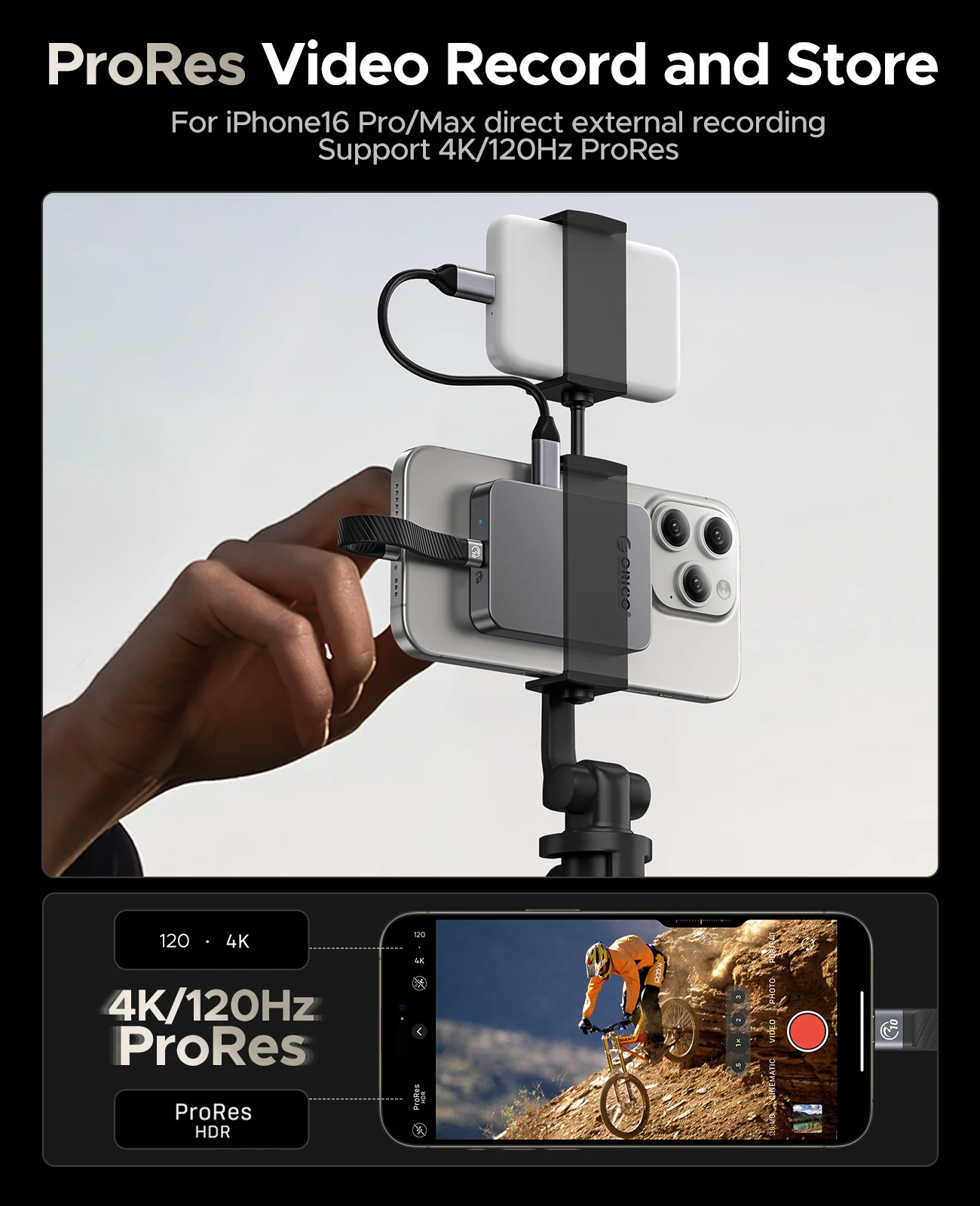 ORICO 1TB Magnetic SSD, PD100W Charging, 4K ProRes HDR, 1000MB/s USB 3.2, Portable External Drive for iPhone 16/15, Laptops