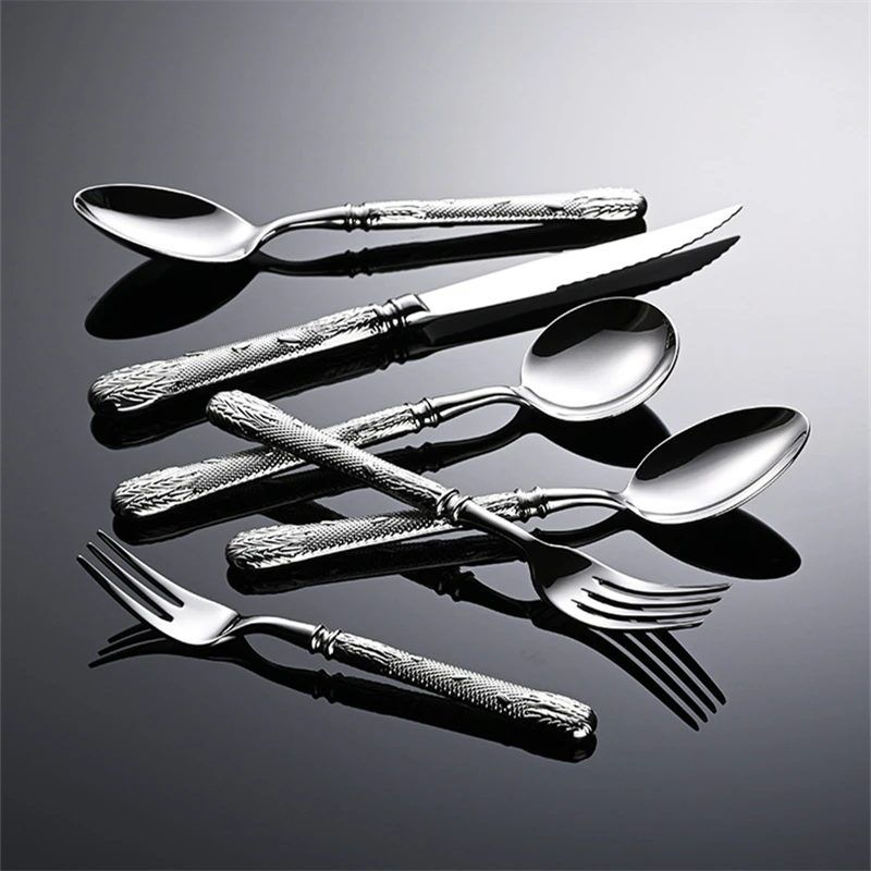 High-end Wheat Palace Stainless Steel Cutlery Set Complete Tableware Holiday Decoration Wedding Gift Spoon Fork Public Series