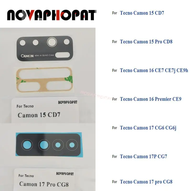 1PC Novaphopat  Back Rear Camera Glass Lens With Ahesive For Tecno Camon 15 16 Premier 17 17P Pro CD7 CD8 CE7 CE9 CG6