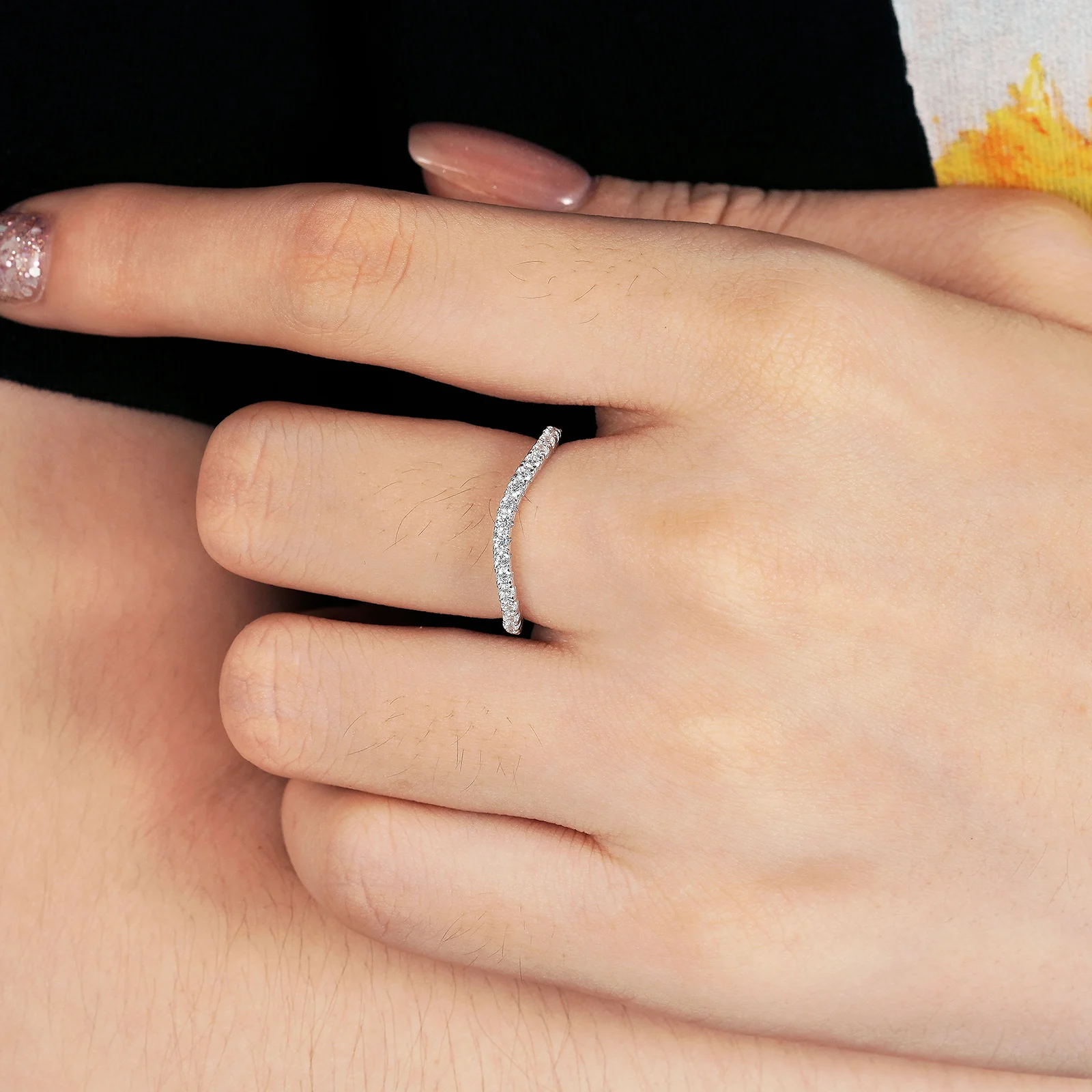 Newshe 925 Sterling Silver Stackable Wedding Band for Women Eternity Rings Curve Wave Design AAAAA Cubic Zircon Jewelry Ring