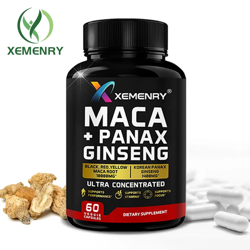 Cápsulas de raiz de maca natural Xemenry - contém ginseng Panax coreano - super concentrado 20:1, raiz de maca peruana 120 cápsulas