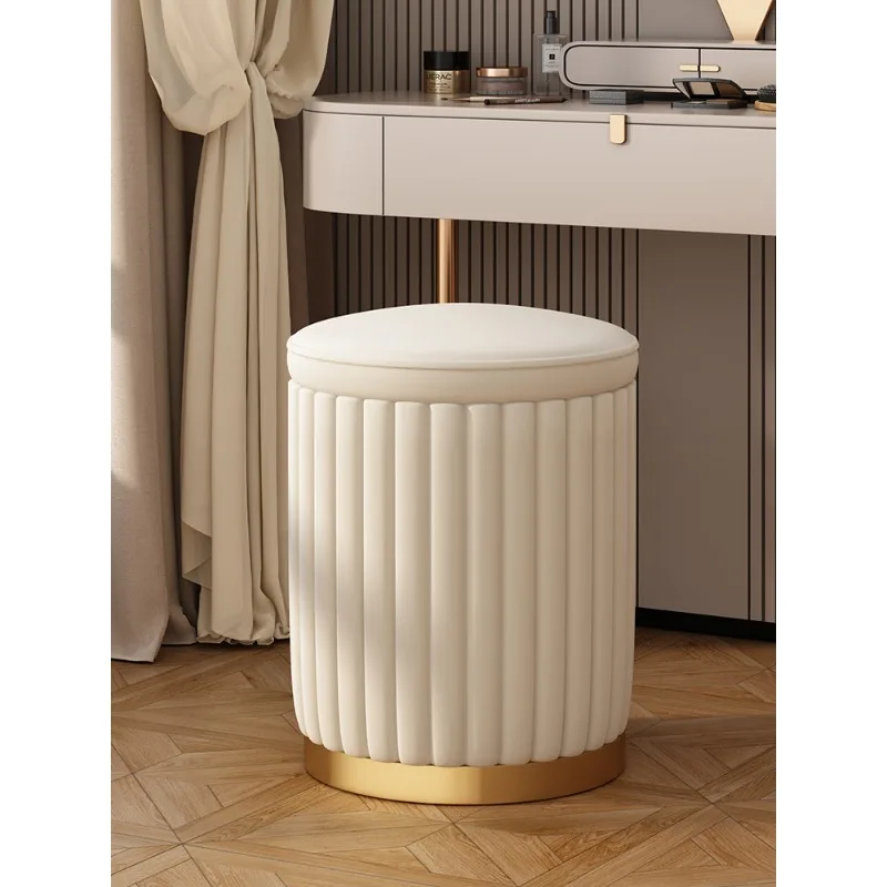 Velvet Swivel Makeup Stool  Dressing Bench for Women Luxury Vanity Stool Cream Aesthetic Boudoir Seat Portable Storage Stool