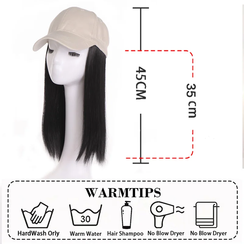 Gorra de béisbol sintética con extensiones de cabello para mujer, sombrero largo y recto, pelucas ajustables, dorado, negro Natural