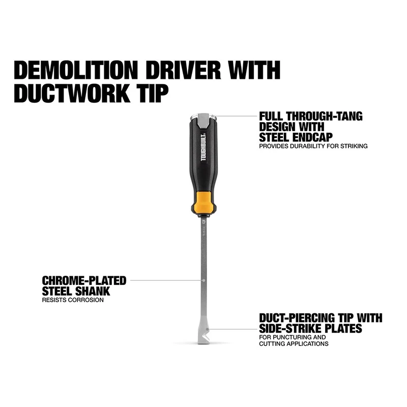 TOUGHBUILT TB-H5-D-X Demoltion Driver Steel Striking Cap Ergonomic Tri-panel Grip Duct Piercing Screwdriver Hand Tool