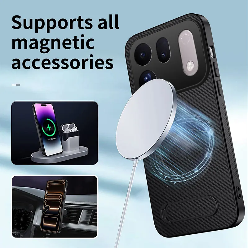 For Oppo Find X10 Pro Max Carbon Fiber Magnetic for Magsafe Leather Kickstand Hard Case for OPPO Find X10E X 10 Matte Shell