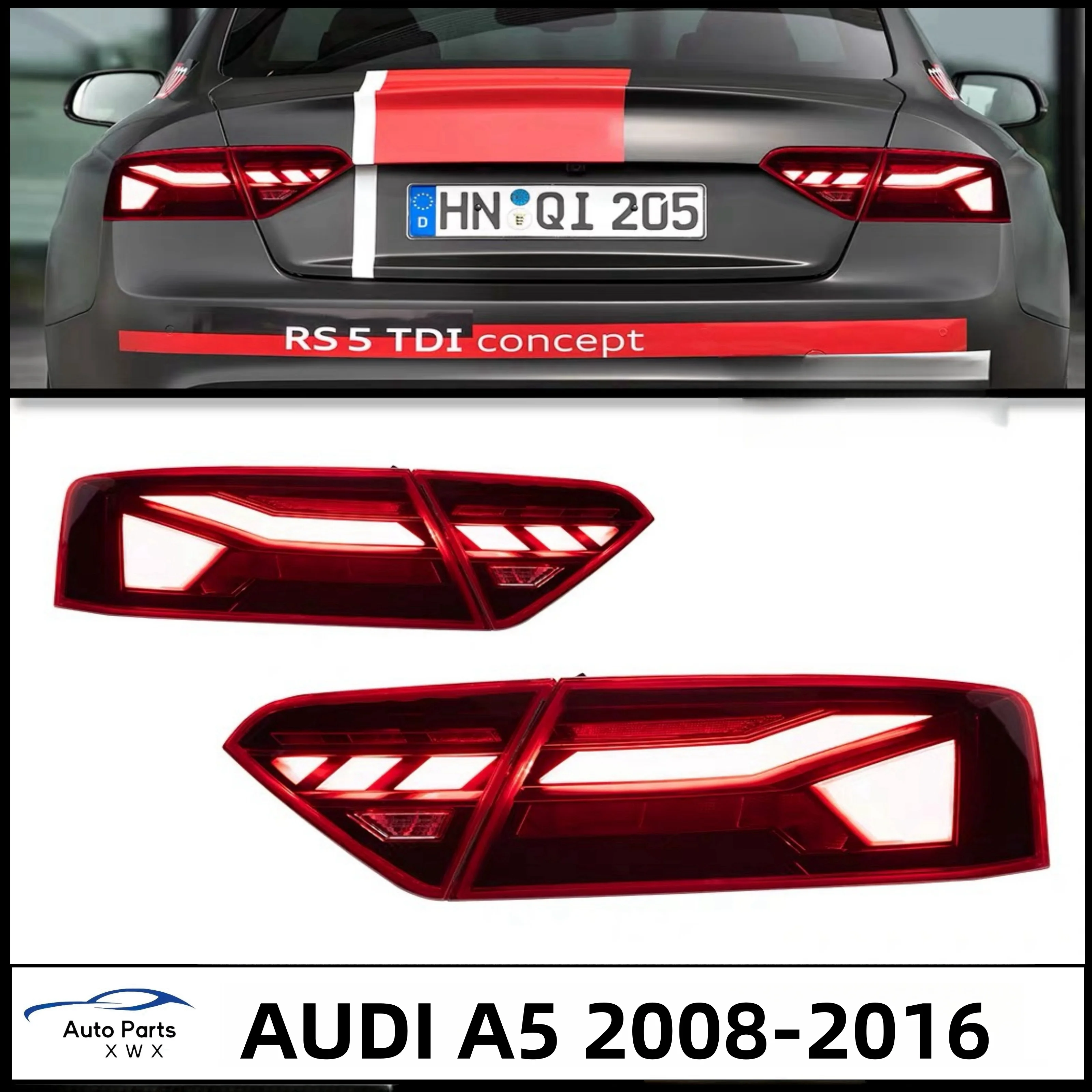 For Audi A5 Taillight Assembly 2008-2016 Old to New S5 Dynamic DRL LED Flowing Turning Signal Rear Tail Light Auto Lamp Parts