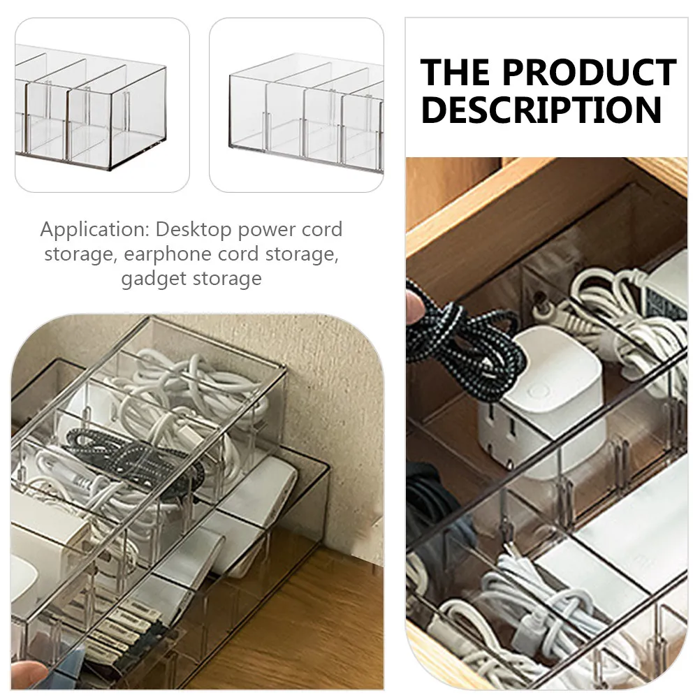 Desktop Cable Organizer Box – Multi-Compartment Wire Storage Case for Data Cables, Office, Home & Study