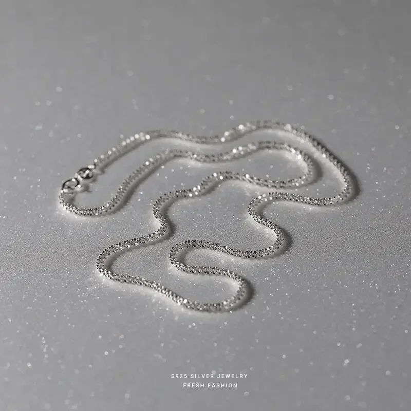 S925 Sterling Silver Necklace 2mm Sparkling Collarbone, Sweater Chain, High Charm Jewelry Gift Women